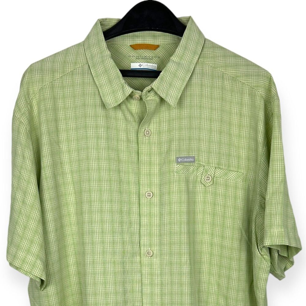 Columbia Men's XL Omni Wick Sun UPF Polyester Wicking Fishing Hiking Check Green